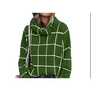 Green Windowpane Cowl Neck Sweater